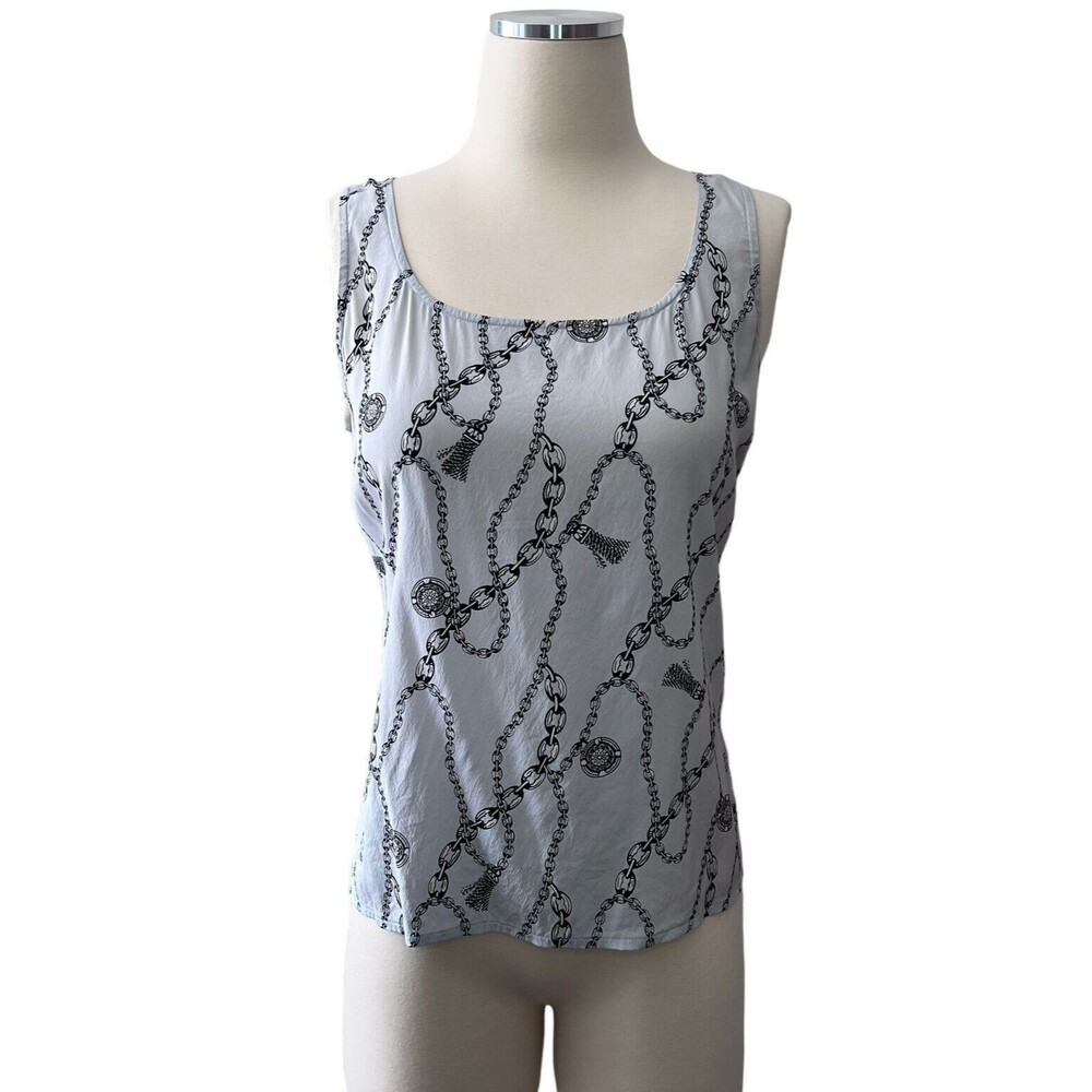 St John Women's Silk Chain & Tassel Light Blue Tank Size Small